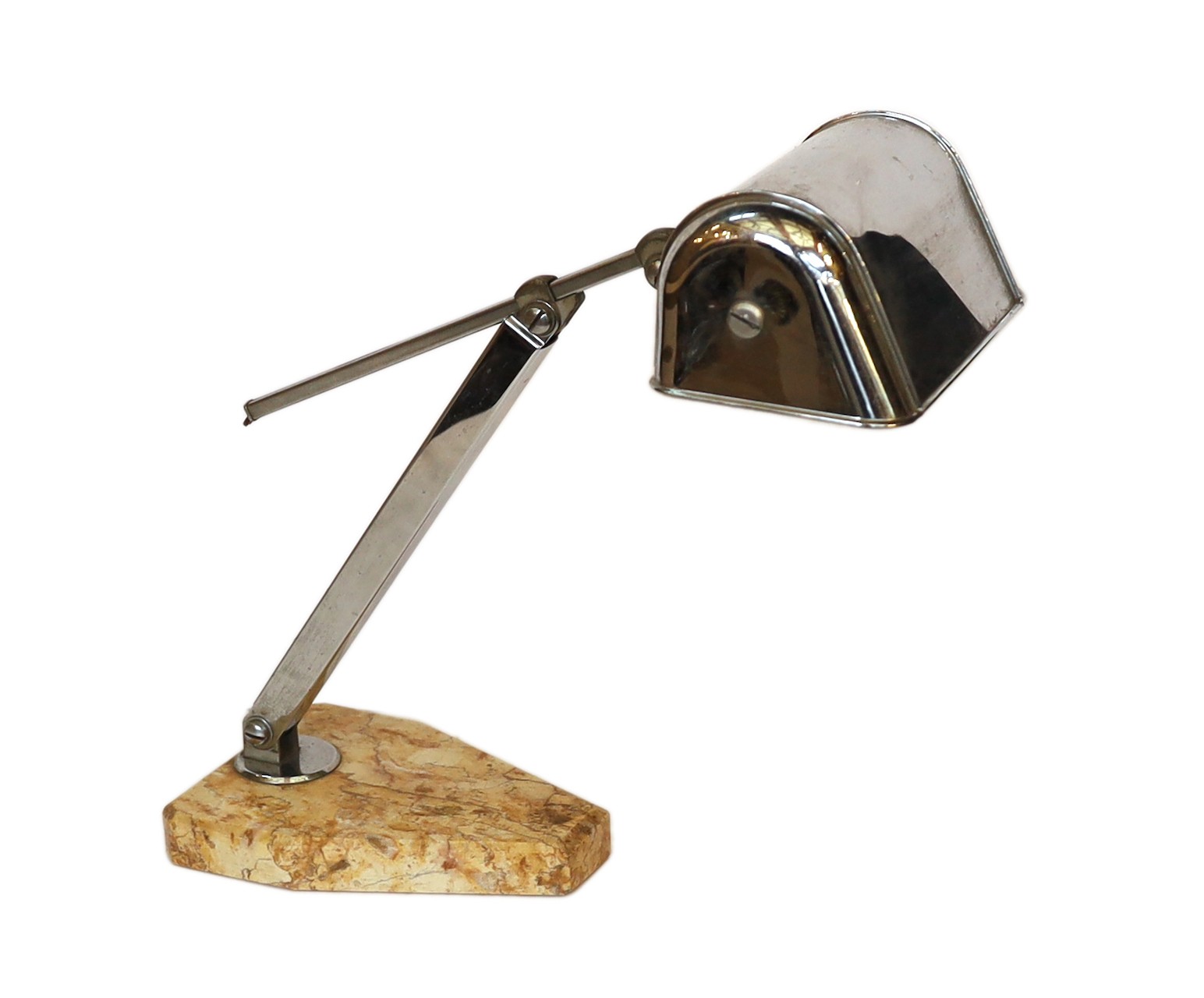 A 1930s French chrome plated adjustable desk lamp with marble base, height 38cm